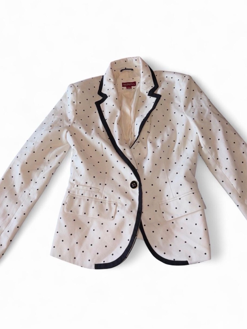 Merona White Polka Dot Blazer with Black Piping